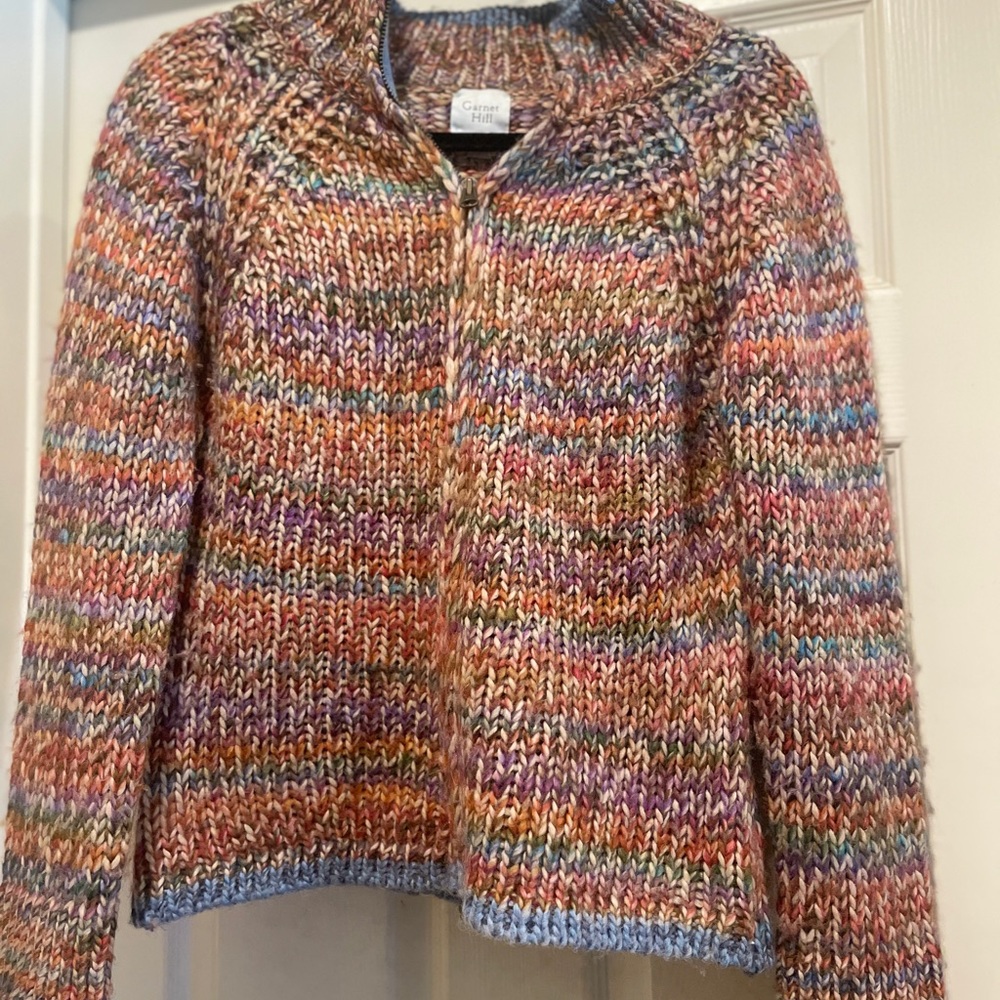 Garnet Hill Multicolor Knit Women's Sweater small zipper wool cottage